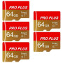 Pack de 5 cartes TF 64 Go avec adaptateur, carte mémoire haute vitesse, carte TF UHS-I C10 A1 pour tablette/téléphone portable/a