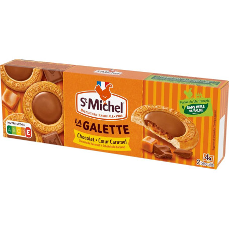 St Michel - La Galette - Galettes au Cœur Chocolat et Caramel - Farine de Blé de Français - Sans Huile de Palme - 98 G
