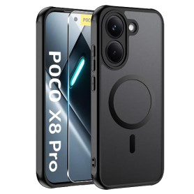 QUSRTMUE Coque Magnétique pour Poco X8 Pro,Dur arrière+Cadre en TPU | avec 1 Verre Trempé,Résistant aux chocs et aux chutes
