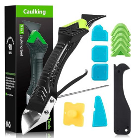 Kit 5-en-1 outil enlever joint silicone & lisseur joint silicone | 6 embouts silicone interchangeables, 4 spatules à 15 angles,