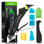 Kit 5-en-1 outil enlever joint silicone & lisseur joint silicone | 6 embouts silicone interchangeables, 4 spatules à 15 angles,
