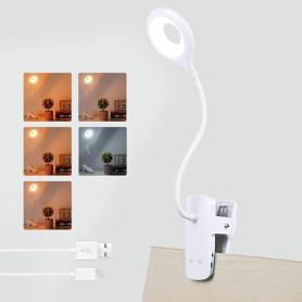 Akynite 3W Lampe de Lecture au Lit Rechargeable à Pince, Type C Charge, 5 Couleur et 5 Intensité, Lampe de Chevet Tactile sans F