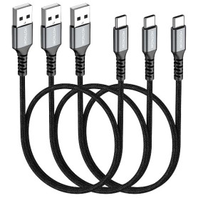 HOTNOW Câble USB C Court 50cm Lot de 3, 3A Câble USB A vers C Charge Rapide | Câble USB Type C Nylon Tressé pour iPhone 17 16 15