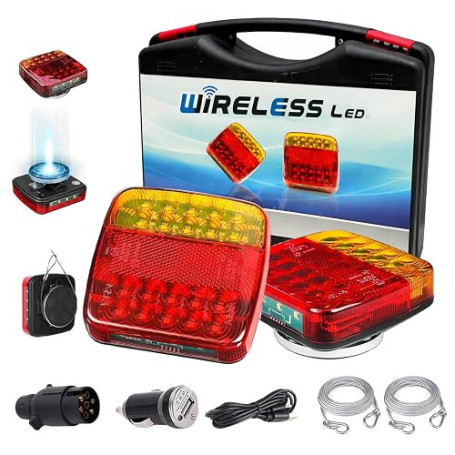 TXGSDXS 2 pièces Feux Remorque Arrière LED Magnétiques Sans Fil pour Camion | 5 Fonctions, Rechargeables, Étanches IP65, 12V/24V