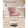 SONGMICS Ensemble de 6 Chaises de Salle à Manger, Velours, Rose Bonbon | Chaise Confortable avec Accoudoirs, Pieds en Métal Or P