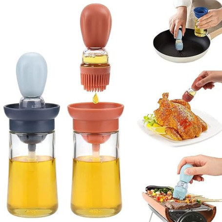 2pcs 180ML Bouteille d'huile avec pinceau distributeur huile pinceau | 2 en 1 bouteille huile avec brosse en silicone distribute