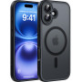 Natiiozie Coque pour iPhone 16, Protection de l'objectif améliorée, Noir | Compatible avec MagSafe, Etui Translucide Mat, Magnét