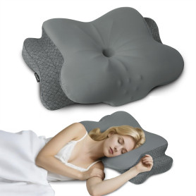 Aoceki Oreiller Ergonomique Cervical Oreiller Memoire Forme pour la Nuque,pour Dormir sur Le côté,Le Dos et Le Ventre, Gris Fonc