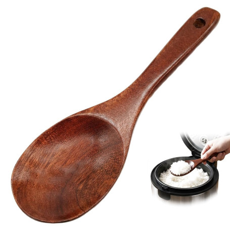Cuillère en Bois Naturel 22 cm, Cuillère de Cuisine Antiadhésive et Écologique, Ustensile de Service Durable pour Mélanger, Remu