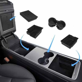NEWFUN 4 Pcs Accessoires pour Tesla Model Y 2021-2024 et Model 3 2021-2023, Organisateur de la Console Centrale, boîte de Rangem