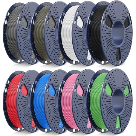 SUNLU Lot de 8 filaments PLA mat multicolore, 250 g de filament PLA pour imprimante 3D 1,75 mm, 0,25 kg/bobine, 8 paquets de 2 k