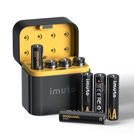 imuto Rechargeables Piles AA 1,5V Lithium（Lot de 8 Piles and Chargeur de Batterie），3000mWh,1600 Cycles, adaptées aux appareils P