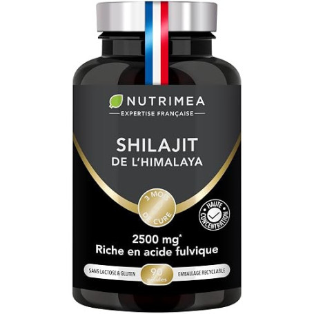 Shilajit | 2500 mg | 100% Pure | Extrait 5:1 Titré à 50% en Acide Fulvique | Résine Riche en Acide Humique | Contient 85 Minérau