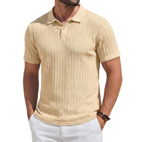 Runcati Polo à manches courtes en tricot pour homme - Coupe droite - Couleur unie - Boutonnière - Polo de golf basique pour les 