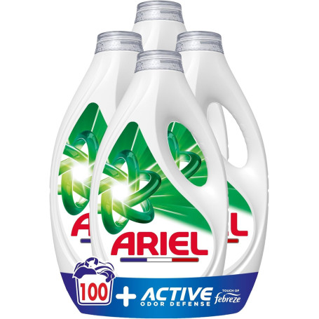 Ariel Lessive Liquide +Active x100 | 100 lavages (4x25), élimine les Odeurs de Transpiration Même Après 7 Jours, impeccable Même
