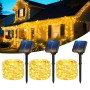 Lot 3 Guirlande Lumineuse Exterieure Solaire, Guirlande Solaire Exterieur | Totale 17m 150LED Étanche IP65 8 modes Fil de Cuivre