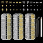 Sularpek 3 Boîtes de Breloques pour Ongles, 36 Types d'Accessoires de Nail Art en Or et Argent, Nœuds, Étoiles, Perles, avec Pin