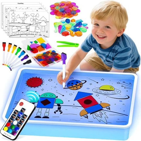 Yellcetoy Jouets Sensoriels pour Autisme, Table Lumineuse à Dessin pour Enfants Table d'Activité à Changement de Couleur, Jouets