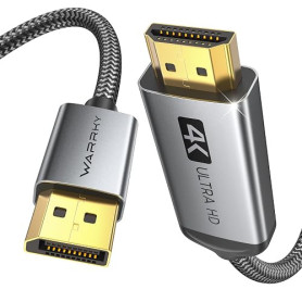 WARRKY Câble DisplayPort vers HDMI 4K 30Hz Plaqué Or Alu 1.8M HP Lenovo | Câble DisplayPort vers HDMI 4K 1440P 60Hz 1080P 120Hz