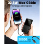 Power Bank Chargeur Portable 20 000 mAh 22,5 W avec câbles intégrés USB-C PD3.0 QC4.0 avec écran LCD pour iPhone 17 16 15 14 13 