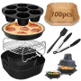 Set de 8 Accessoires Air Fryer pour Ninja CRISPi FN101EU & Pro | Comprend 2 Inserts en Silicone 1,33L & 3,44L, 100 Papiers de Cu