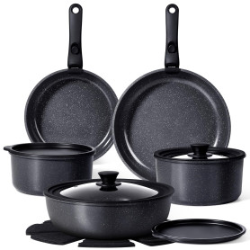 GiPP 15 PCS Batterie Cuisine en CéRamique AntiadhéSive et Poignee Amovible | Sets de Poêles et Casseroles Non Toxique, Poele Ind