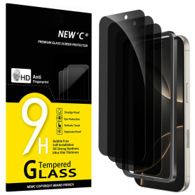 NEW'C Verre Trempé pour iPhone 17, 17 Pro/16 Pro Anti-Espion | Outil d'installation inclus, Lot de 3, Noir, 6,3 pouces, Confiden