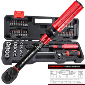 ATsafepro Clé Dynamométrique 1/4", 3-25 Nm, Kit 61 Pièces avec Tournevis Magnétique, Tête Réversible, Précision ±3%, pour Vélo,
