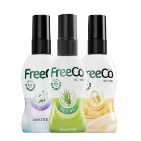 FreeCo Spray WC préventif. Bloque les odeurs dès leur origine, aux Huiles Essentielles. Maison, Bureau, Espaces Publics, Voyage.