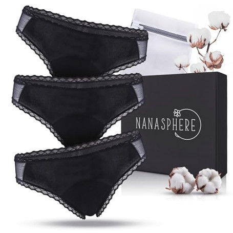 Lot 3 Culottes Menstruelles Ultra Absorbante Coton Bio + Sac Lavage