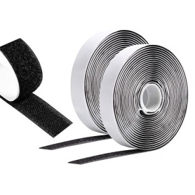 Vinabo Scratch Autocollant Double Face 5 m x 20 mm, Noir, Hook Loop | Ruban Adhésif Puissant à Crochets et Boucles pour Couture,