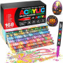 Bonala Feutre Acrylique 168 Couleurs, Marqueur Acrylique Pointe Pinceau Permanent pour Pierre, Galets, Bois, Verre, Céramique, T