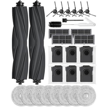 iRobacc 28 Pces Kit d'Accessoires pour Mova E40 Ultra/E50 Pro Ultra Robot Aspirateur: 2 Brosses Principales, 8 Serpillière, 6 Br