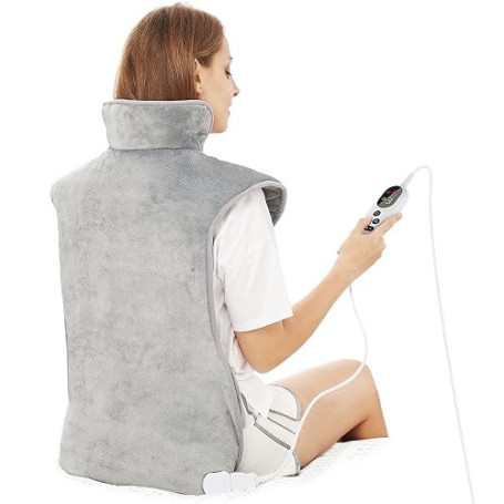 Coussin Chauffant dos Electrique Epaule et Nuque 60×100cm, 6 Niveaux de Chaleur, minuterie d'arrêt Automatique de 2 heures, Chau