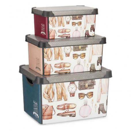 Jeu de Caisses de Rangement Empilables Vintage 3 Pièces Plastique 67,99 €
