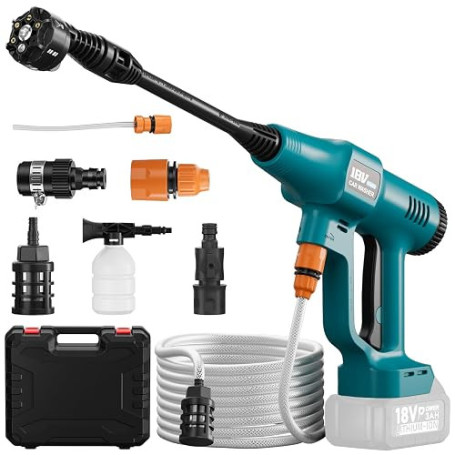 Nettoyeur Haute Pression sans Fil pour Makita 18V Batteries, Nettoyeur Portable avec Buse Réglable 6 en 1, Tuyau Tressé de 6,5 m