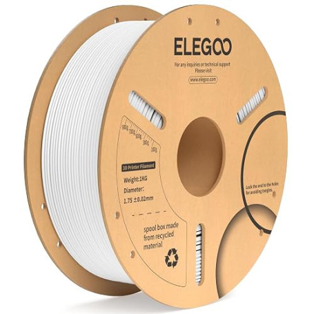 ELEGOO Filament PLA+ 1.75mm Blanc 1KG | Précision Dimensionnelle +/- 0.02mm Bobine de Carton Filament d'Impression 3D Convient à