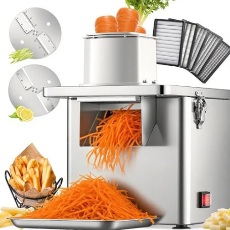 NEWTRY Coupe-légumes électrique 4-en-1 250W 200kg/h Gastro Inox | Coupe en dés, râpe, tranche, lanières, moteur puissant, haute