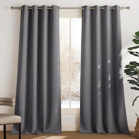 PONY DANCE Lot de 2 Rideau Occultant Thermique Isolant Anti Froid et Chaleur 140x240 (lxH) Tenture Opaque à Oeillets Isolation L