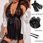 ROSVAJFY Dentelle Nuisette Dos Nu Sexy avec Bas, Ensemble Babydoll Lingerie Transparente avec Jarretières, Chemise de Nuit Coqui