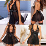 ROSVAJFY Dentelle Nuisette Dos Nu Sexy avec Bas, Ensemble Babydoll Lingerie Transparente avec Jarretières, Chemise de Nuit Coqui