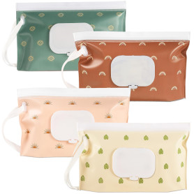Teouuas 4 Pièces Sac de Lingettes Humides, Sac de Lingettes Humides pour Bébé en Déplacement, Lingette Humide Réutilisable, Humi