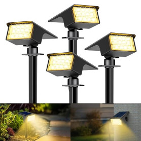 kolpop Lot de 4 Spot Solaire Exterieur, 77 LED Lampe Solaire Exterieur Jardin Puissante avec 3 Modes d'Éclairage, Lumiere Exteri