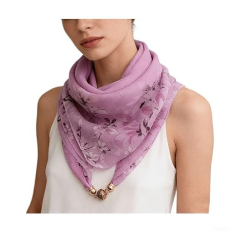 PureBowlic Écharpe carrée à imprimé floral pour femme avec bouton-pression magnétique, tour de cou léger en mousseline de soie p