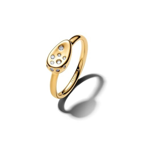 PANDORA Bague chevalière ovale moyenne avec zircones dorées pour femme