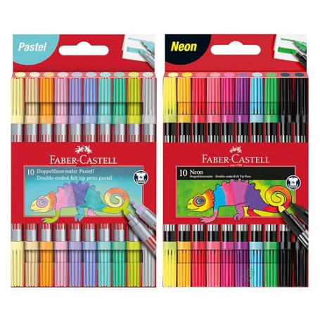 Faber-Castell - Lot de feutres Pastel & Néon, 20 pièces | Feutres à double pointe (fine et large) pour enfants et adultes