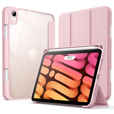 JETech Coque pour iPad Mini A17 Pro/6e Gén, Rose | Pour 8,3" 2024/2021 Modèle, Étui Housse Dos Transparent, Porte-Pencil, Suppor