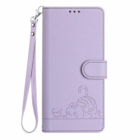 UPLAI Coque pour Realme C100 5G, Étui Cover Mignon Chat Embossée Design Antichoc Cuir PU Portefeuille Fonction Support Antichoc