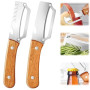 AUAUY 2PCS Éplucheur Légumes Multifonction, Couteau Éplucheur en Acier Inox | Manche en Bois, avec Julienne & Décapsuleur Intégr