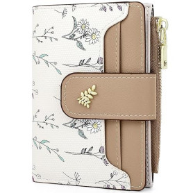 Farcauo Portefeuilles pour Femme Porte-Monnaie RFID Petits Mini à Motif Floral Marron Femme Petits avec Compartiment Documents e